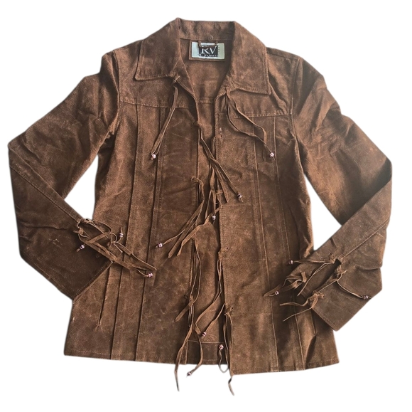 Jackets & Blazers - Brown Suede Women's Jacket With Fringes, Genuine Leather